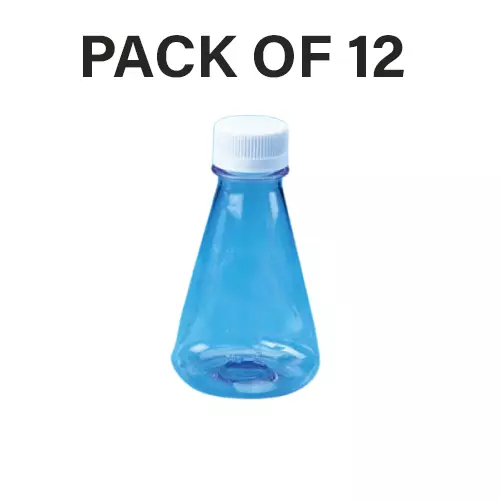 Tarson 500 ml Erlenmeyer Cell Culture Flask Sterile Flat Base, PC with White HDPE Closure, 442230 (Pack of 12)