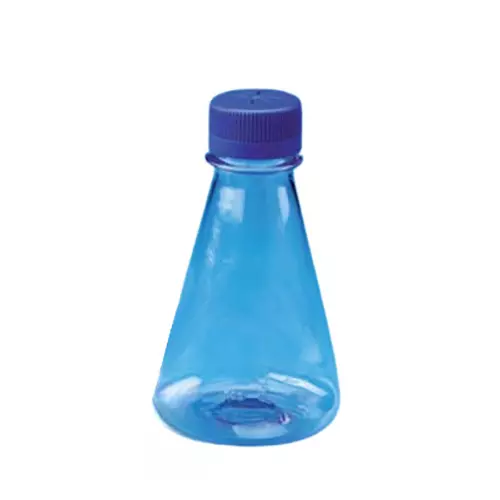 Tarson 3 L Erlenmeyer Cell Culture Flask Sterile Flat Base, PC with Blue HDPE Vented Closure, 444260 (Pack of 4)