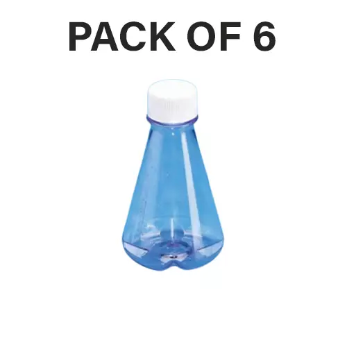 Tarson 1 L Erlenmeyer Cell Culture Flask Sterile Baffled Base, PC with White HDPE Closure, 443240 (Pack of 6)