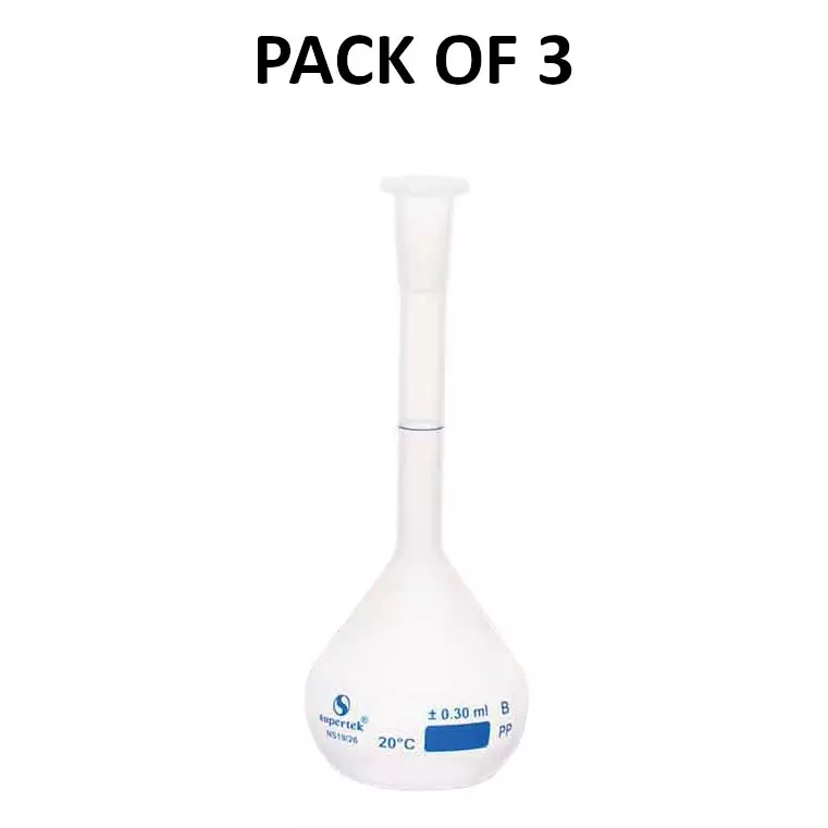 Supertek 200 ml Volumetric Flask Class B Clear PP (Polypropylene) Body, CH11077CD/4A (Pack of 3)