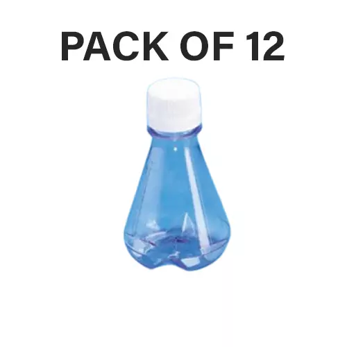 Tarson 250 ml Erlenmeyer Cell Culture Flask Sterile Baffled Base, PC with White HDPE Closure, 443220 (Pack of 12)