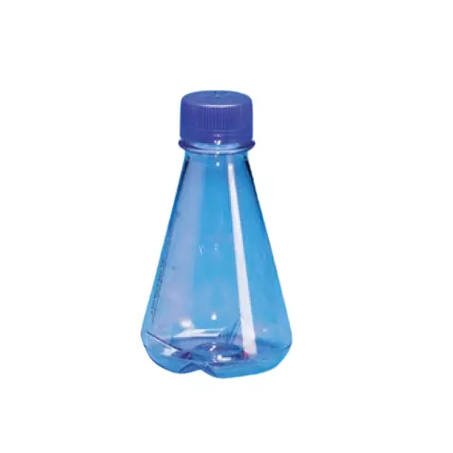 Tarson 3 L Erlenmeyer Cell Culture Flask Sterile Baffled Base, PC with Blue HDPE Vented Closure, 445260 (Pack of 4)