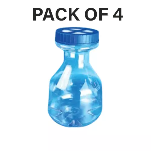 Tarson 3 L High Efficiency Erlenmeyer Cell Culture Flask Sterile Baffled Base, PC with Blue HDPE Vented Closure, 446013 (Pack of 4)