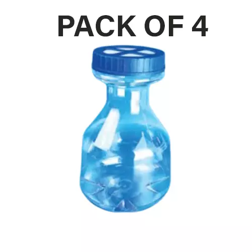 Tarson 3 L High Efficiency Erlenmeyer Cell Culture Flask Sterile Baffled Base, PETG with Blue HDPE Vented Closure, 446016 (Pack of 4)