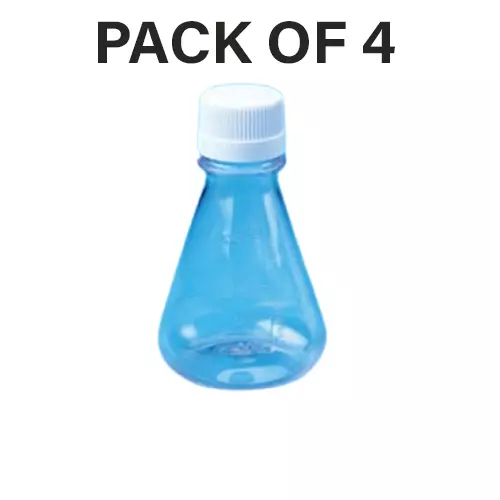 Tarson 3 L Erlenmeyer Cell Culture Flask Sterile Flat Base, PC with White HDPE Closure, 442260 (Pack of 4)