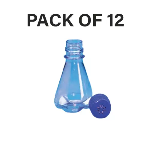 Tarson 250 ml Erlenmeyer Cell Culture Flask Sterile Baffled Base, PC with Blue HDPE Vented Closure, 445220 (Pack of 12)