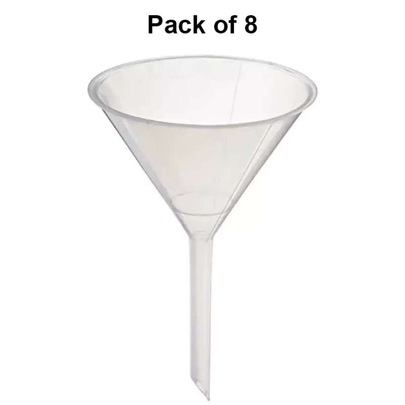 Tarson 35 mm Diameter Analytical cum Long Stem Funnel Clear Polypropylene Body As Per US FDA 21 CFR, 630010 (Pack of 8)