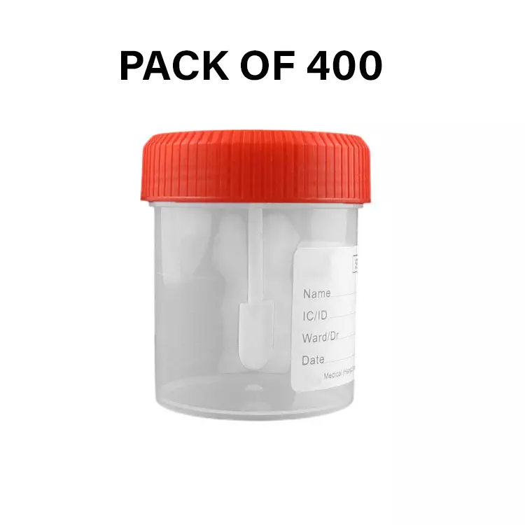 Abdos 60 ml Sample Container for Stool with Spoon and Label, P40121 (Pack of 400)