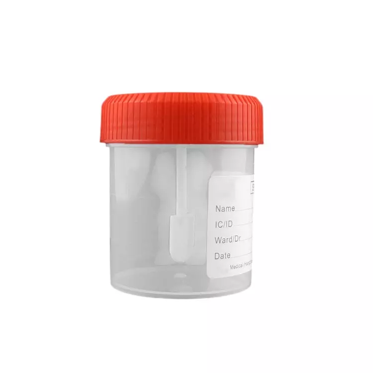 Abdos 60 ml Sample Container for Stool with Spoon and Label Sterile and Individually Wrapped, P40120 (Pack of 350)