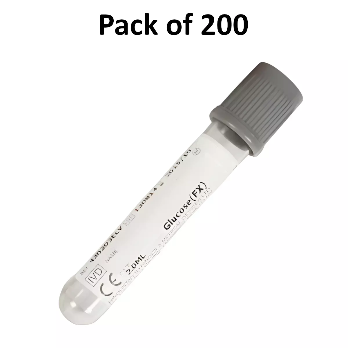 GENERIC 2 ml Vacuum Blood Sampling Collection Tube Glucose Tube with Grey Cap for Plazma Collection (Pack of 200)