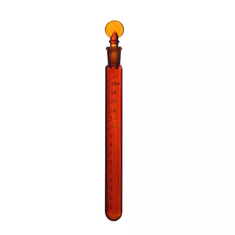 ABGIL Borosilicate Glass Test Tube Graduated with Round Bottom & Stopper Amber Color, 15 ml Capacity, ABG4010