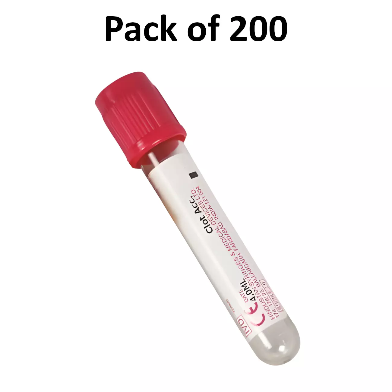 GENERIC 4 ml Vacuum Blood Sampling Collection Tube Plain Clot Activator with Red Cap (Pack of 200)