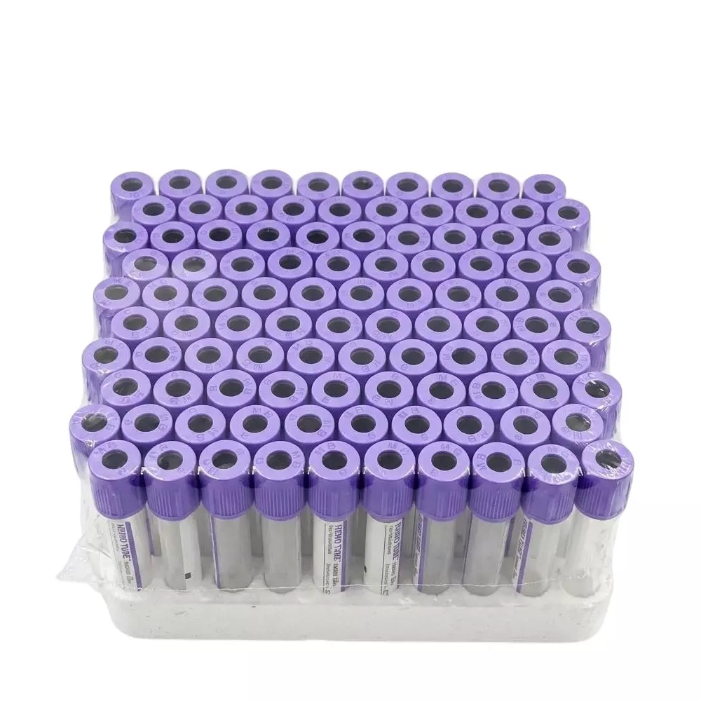 FAIRBIZPS Vacuum Blood Collection Tube K3 EDTA Anticoagulant Coating Plastic Lavender Top, FSBP010527 (Pack of 100)