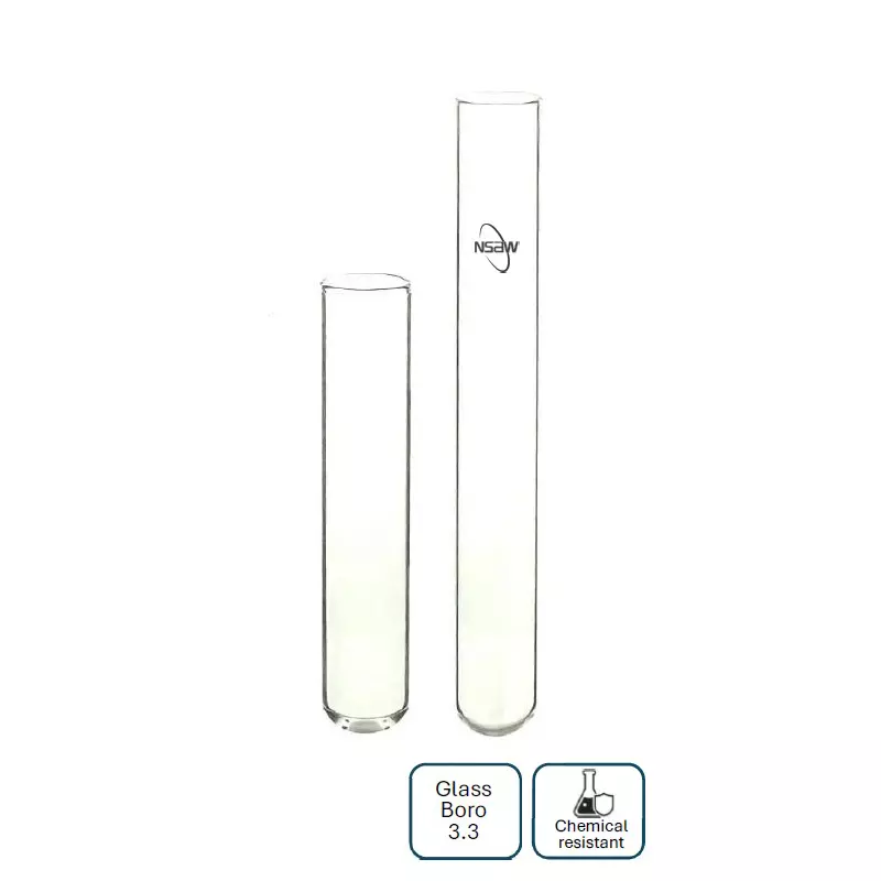 NSAW Test Tube Without Rim 100 ml Round Bottom 1.4 mm (0.05 inch) Thickness Borosilicate 3.3 Glass Transparent (Pack of 50)
