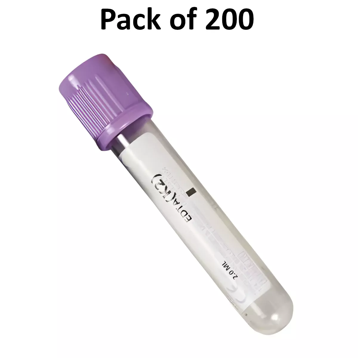 GENERIC 2 ml Vacuum Blood Sampling Collection Tube EDTA K2/K3 with Purple Cap for Whole Blood Collection (Pack of 200)