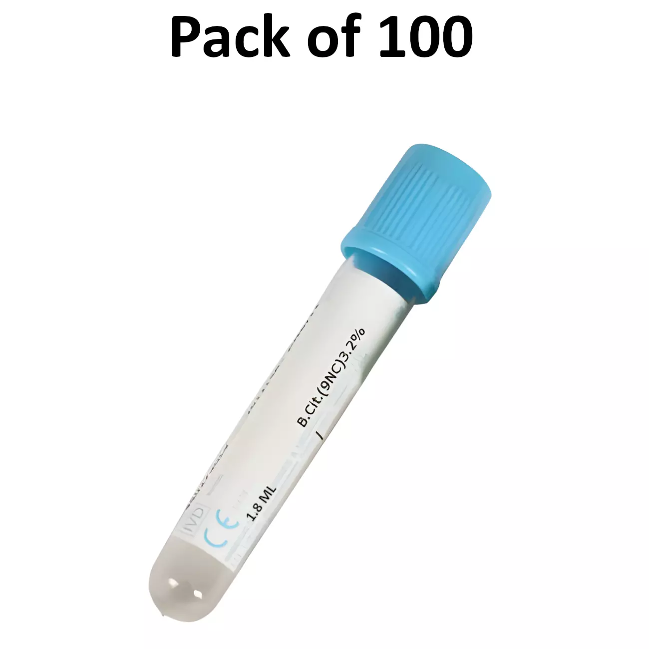 GENERIC 1.8 ml Vacuum Blood Sampling Collection Tube Sodium Citrate with Blue Cap for Plazma Collection (Pack of 100)