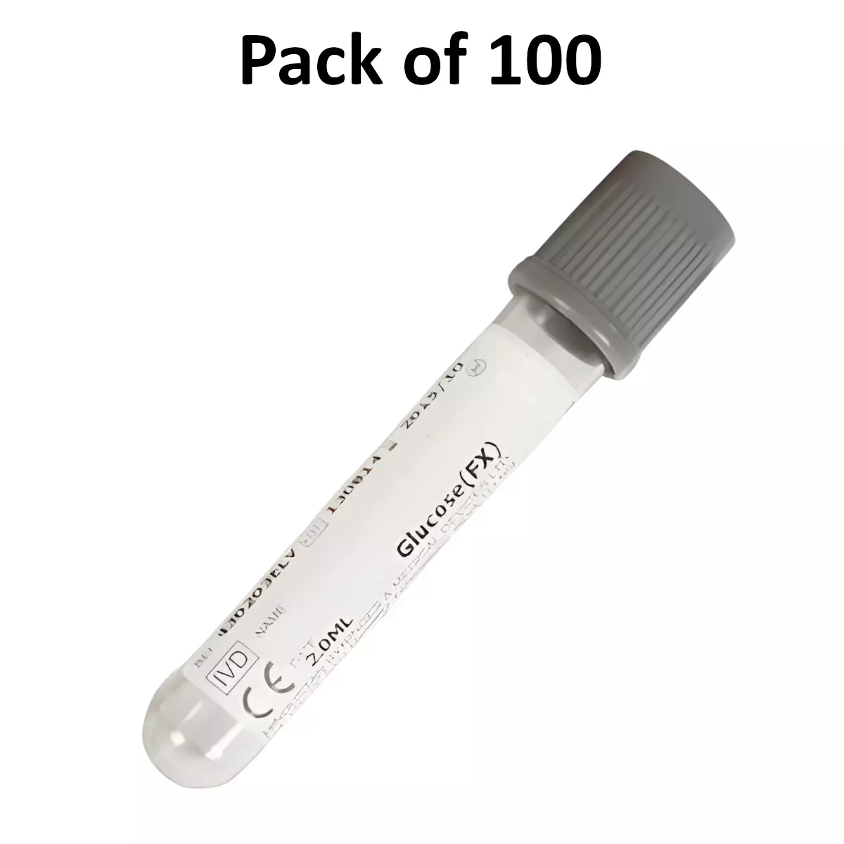 GENERIC 2 ml Vacuum Blood Sampling Collection Tube Glucose Tube with Grey Cap for Plazma Collection (Pack of 100)