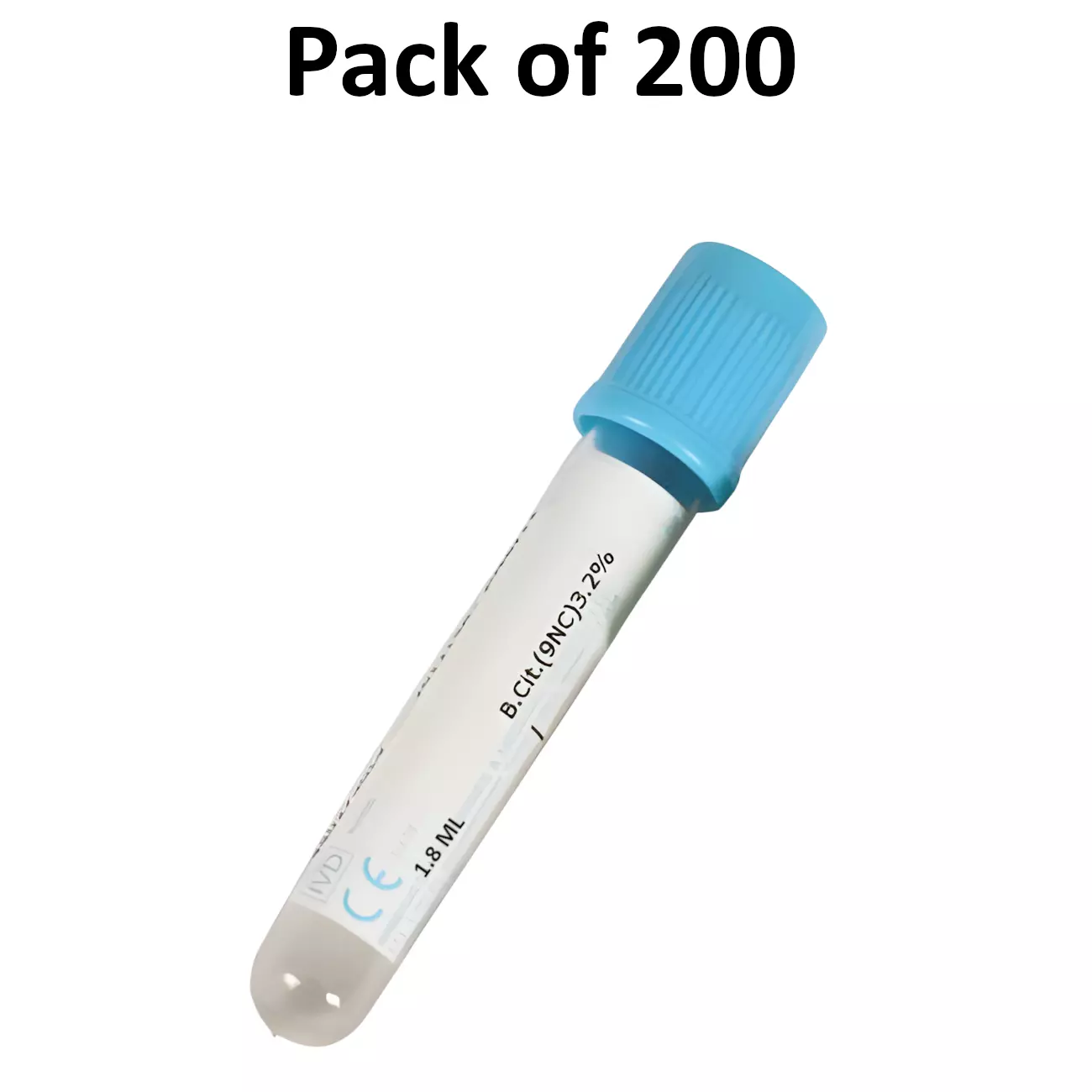 GENERIC 1.8 ml Vacuum Blood Sampling Collection Tube Sodium Citrate with Blue Cap for Plazma Collection (Pack of 200)
