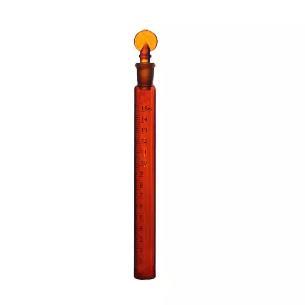 ABGIL Borosilicate Glass Test Tube Graduated with Round Flat & Stopper Amber Color, 75 ml Capacity, ABG4021
