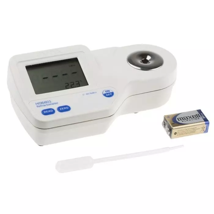 Hanna Instruments Sucrose Refractometer, +80 °C, 85 %Brix max, 0 %Brix, 0 °C min, Digital/Optical, HI 96801