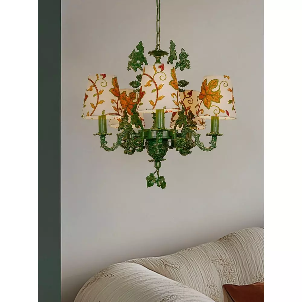 Fos Lighting Chandlier Light Five-Light Candelabra Chandelier with Kashida Velvet Shades