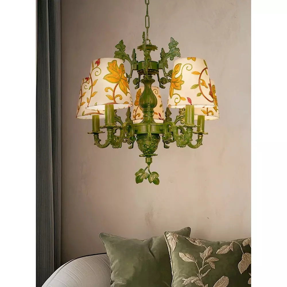 Fos Lighting Chandlier Light Five-Light Candelabra Chandelier with Kashida Velvet Shades