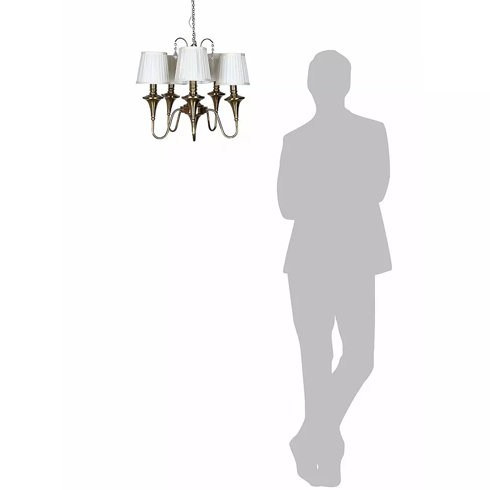Fos Lighting Transitional Chandlier Light with Pleated Fabric Shades 5 Light Antique Brass Finish 40 W