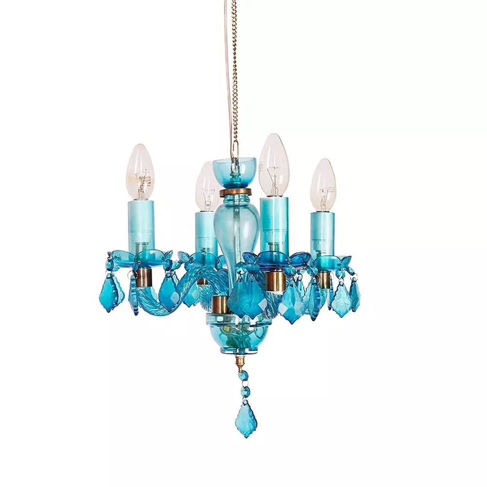 Fos Lighting Chandlier Light Mini Traditional Painted Glass Chandelier in Light Blue Finish (4-Light)