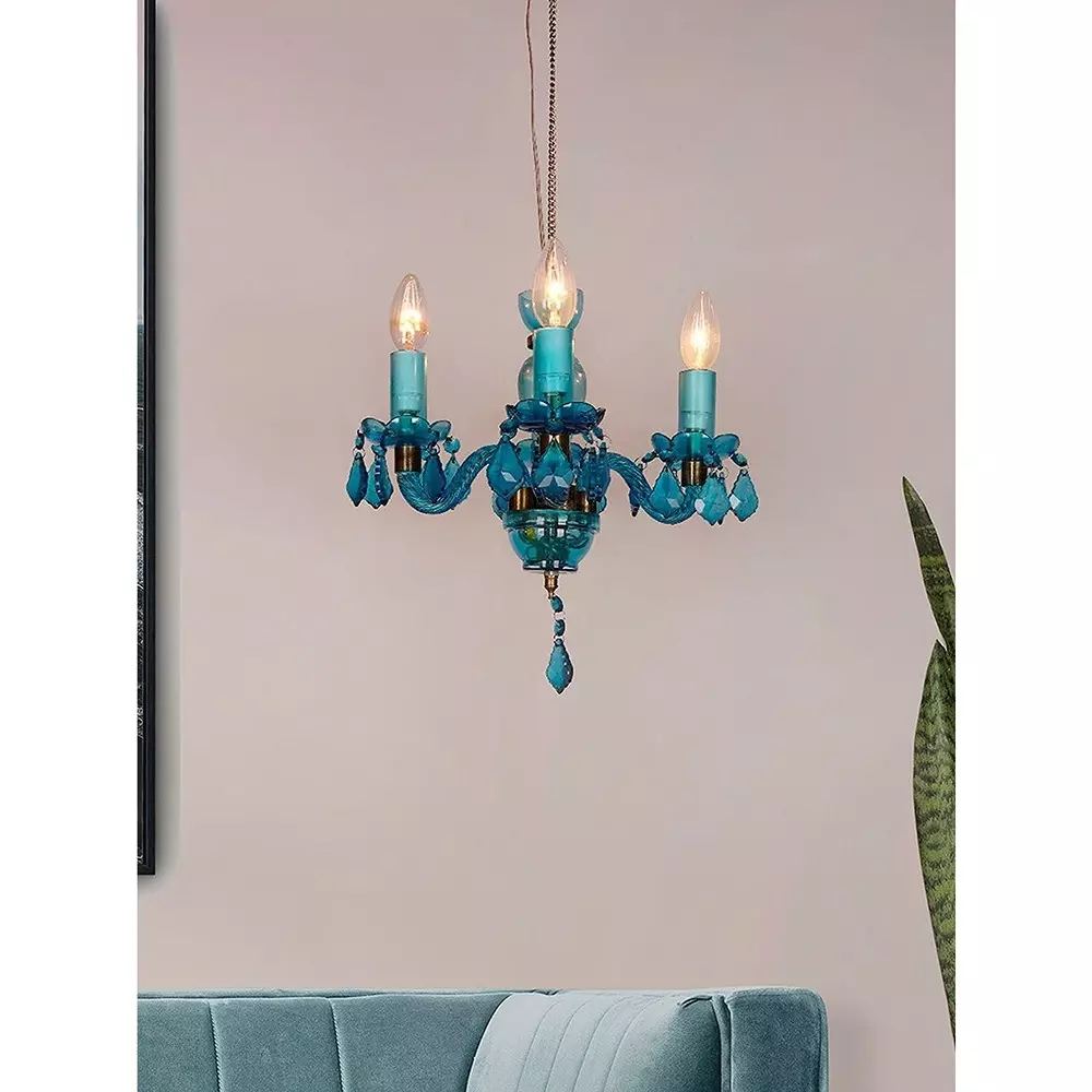 Fos Lighting Chandlier Light Mini Traditional Painted Glass Chandelier in Light Blue Finish (4-Light)
