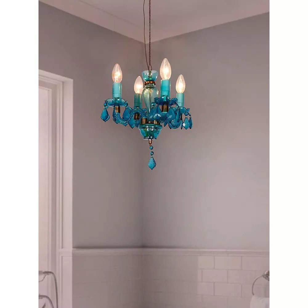 Fos Lighting Chandlier Light Mini Traditional Painted Glass Chandelier in Light Blue Finish (4-Light)