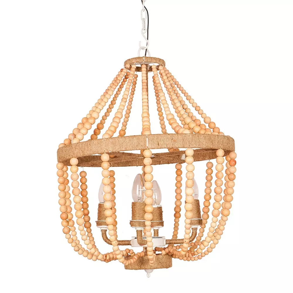 Fos Lighting Chandlier Light Natural Wood Bead Empire Chandelier
