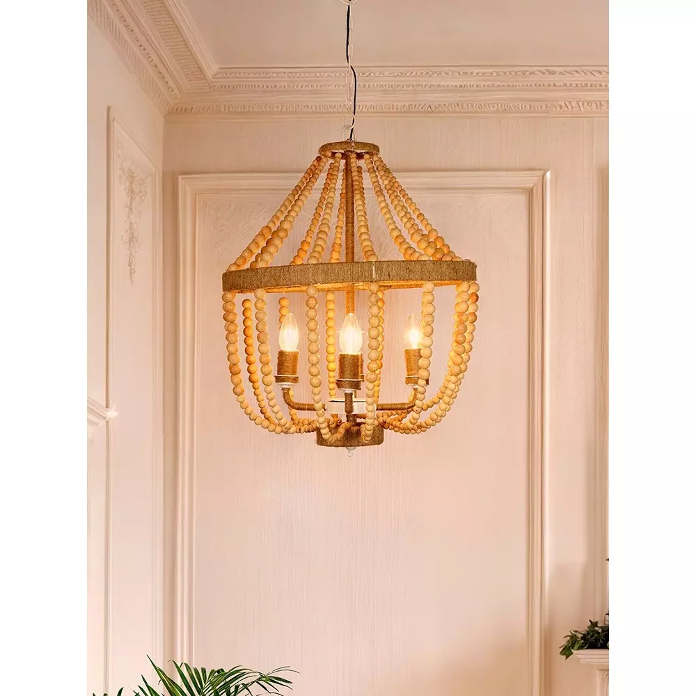 Fos Lighting Chandlier Light Natural Wood Bead Empire Chandelier