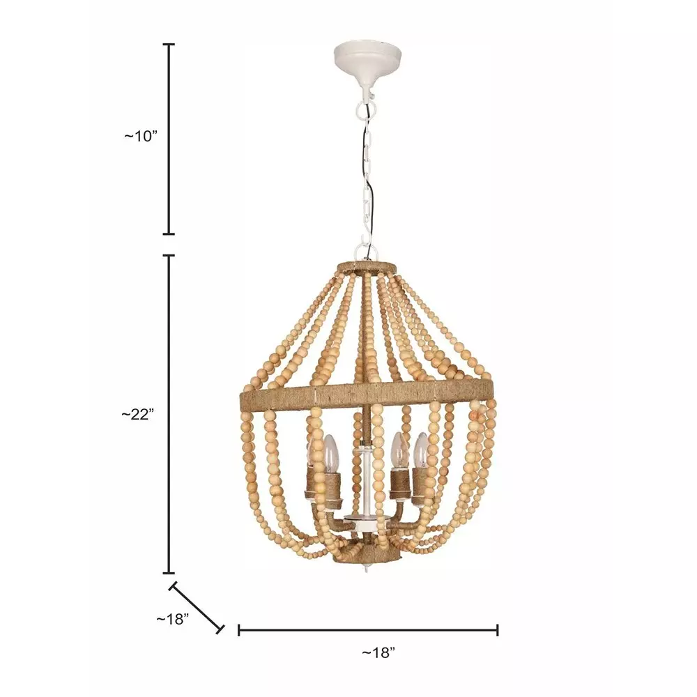 Fos Lighting Chandlier Light Natural Wood Bead Empire Chandelier
