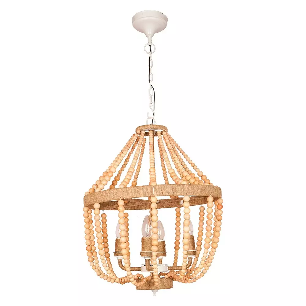 Fos Lighting Chandlier Light Natural Wood Bead Empire Chandelier