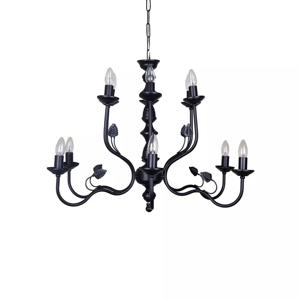 Fos Lighting Chandelier Ceiling Light 40 W Mild Steel Black, AABlackLeaves-CH6+6