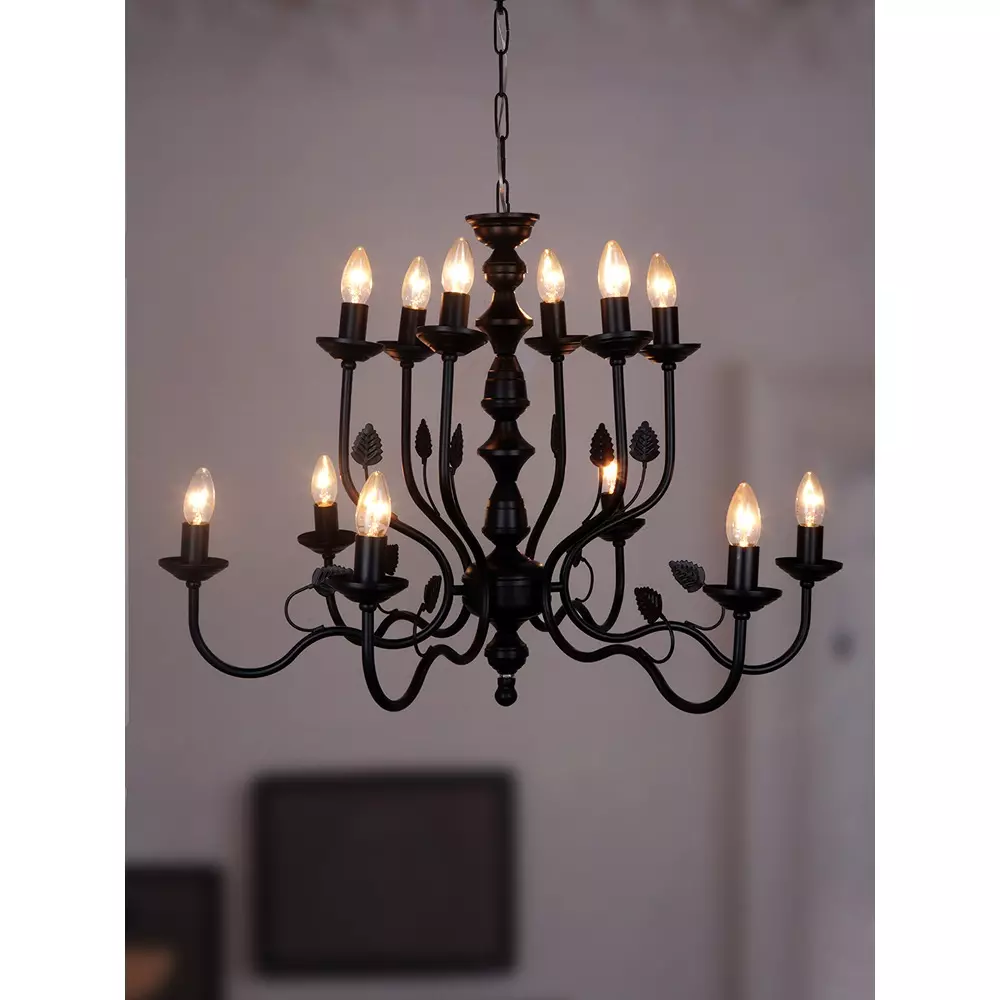 Fos Lighting Chandelier Ceiling Light 40 W Mild Steel Black, AABlackLeaves-CH6+6