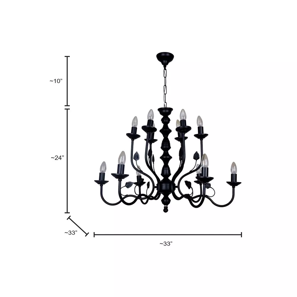 Fos Lighting Chandelier Ceiling Light 40 W Mild Steel Black, AABlackLeaves-CH6+6