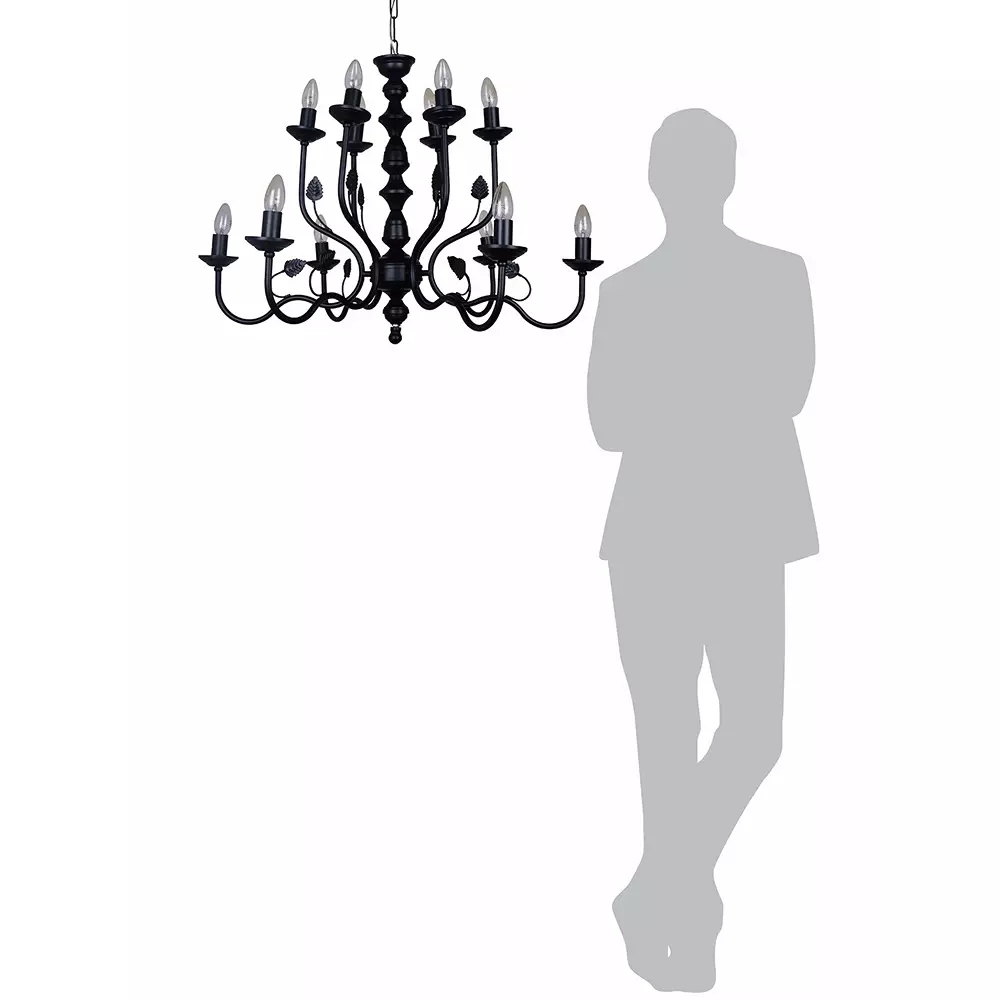 Fos Lighting Chandelier Ceiling Light 40 W Mild Steel Black, AABlackLeaves-CH6+6