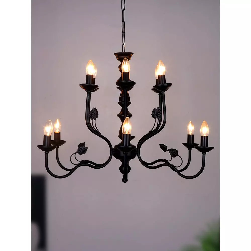 Fos Lighting Chandelier Ceiling Light 40 W Mild Steel Black, AABlackLeaves-CH6+6