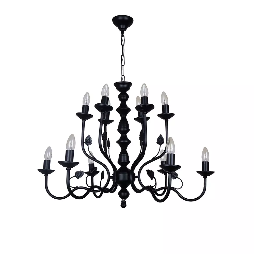 Fos Lighting Chandelier Ceiling Light 40 W Mild Steel Black, AABlackLeaves-CH6+6