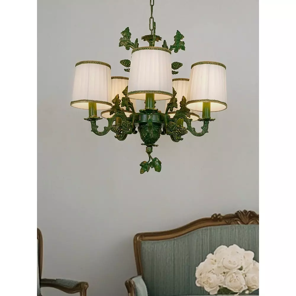 Fos Lighting Chandlier Light Green Grapevine Chandelier with Pleated Shades