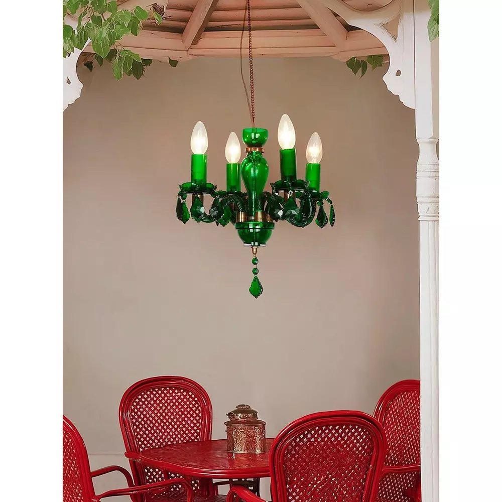 Fos Lighting Chandlier Light Mini Traditional Painted Glass Chandelier in Green Finish (4-Light)