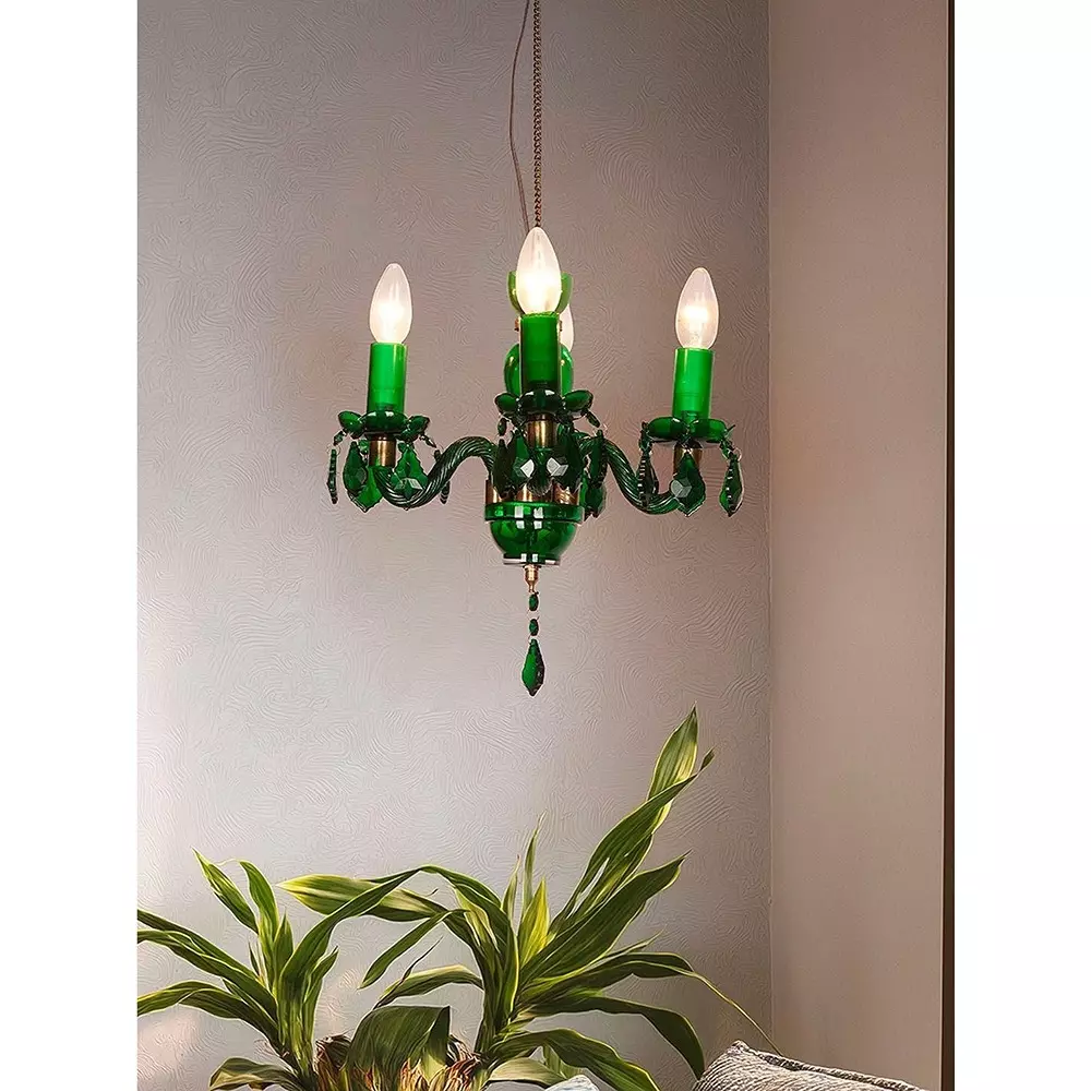 Fos Lighting Chandlier Light Mini Traditional Painted Glass Chandelier in Green Finish (4-Light)