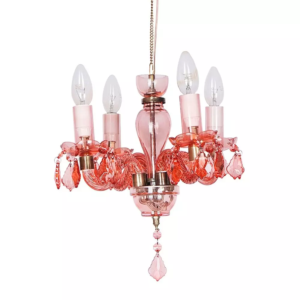 Fos Lighting Chandlier Light Mini Traditional Painted Glass Chandelier in Pink Finish (4-Light)