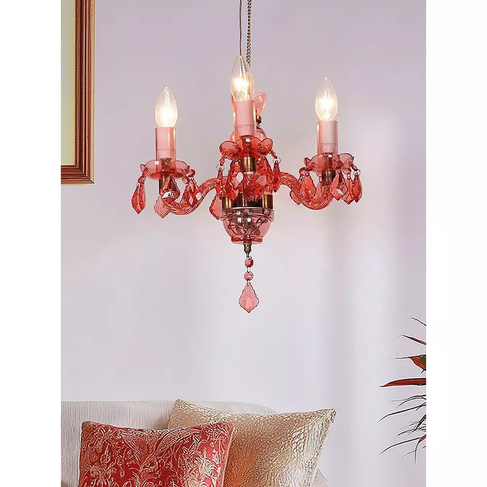 Fos Lighting Chandlier Light Mini Traditional Painted Glass Chandelier in Pink Finish (4-Light)