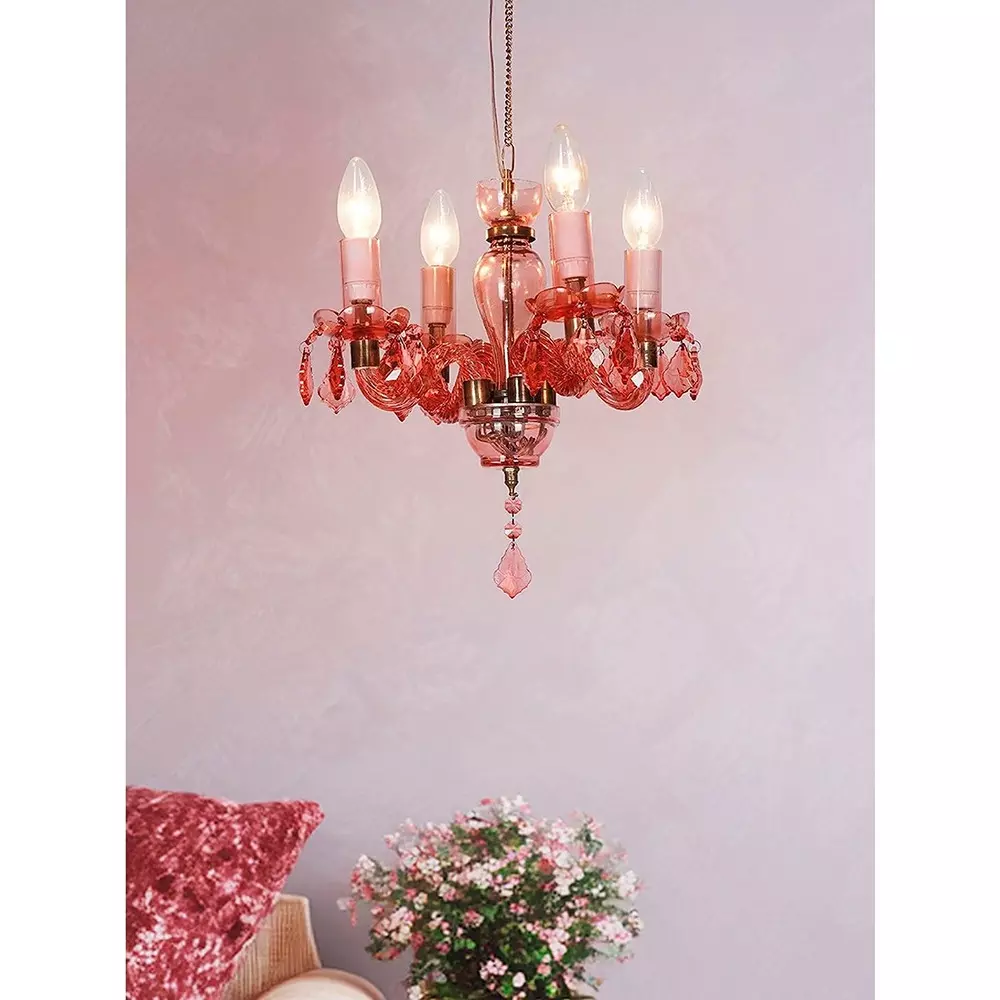 Fos Lighting Chandlier Light Mini Traditional Painted Glass Chandelier in Pink Finish (4-Light)