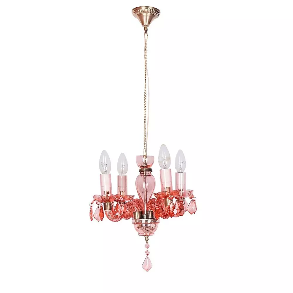 Fos Lighting Chandlier Light Mini Traditional Painted Glass Chandelier in Pink Finish (4-Light)
