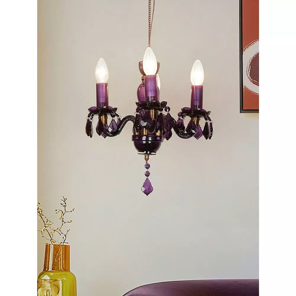Fos Lighting Chandlier Light Mini Traditional Painted Glass Chandelier in Purple Finish (4-Light)