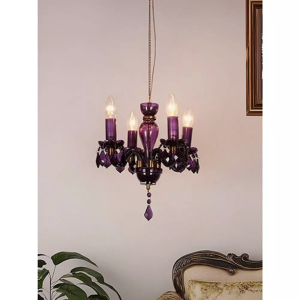 Fos Lighting Chandlier Light Mini Traditional Painted Glass Chandelier in Purple Finish (4-Light)