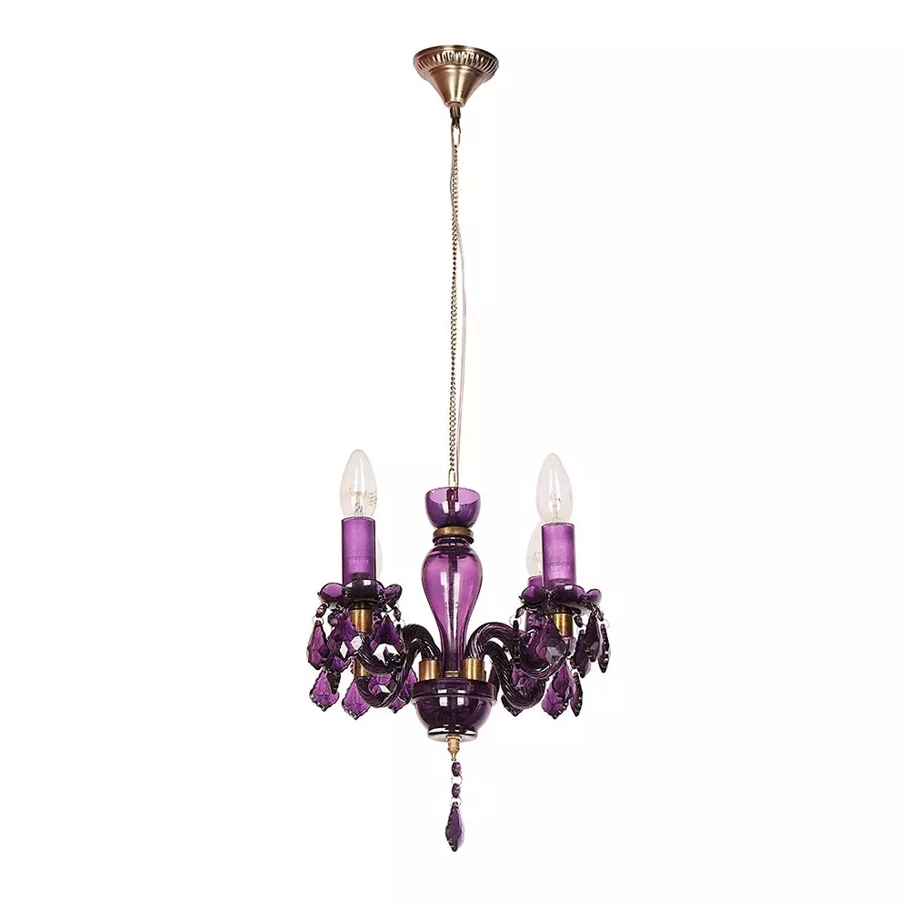 Fos Lighting Chandlier Light Mini Traditional Painted Glass Chandelier in Purple Finish (4-Light)